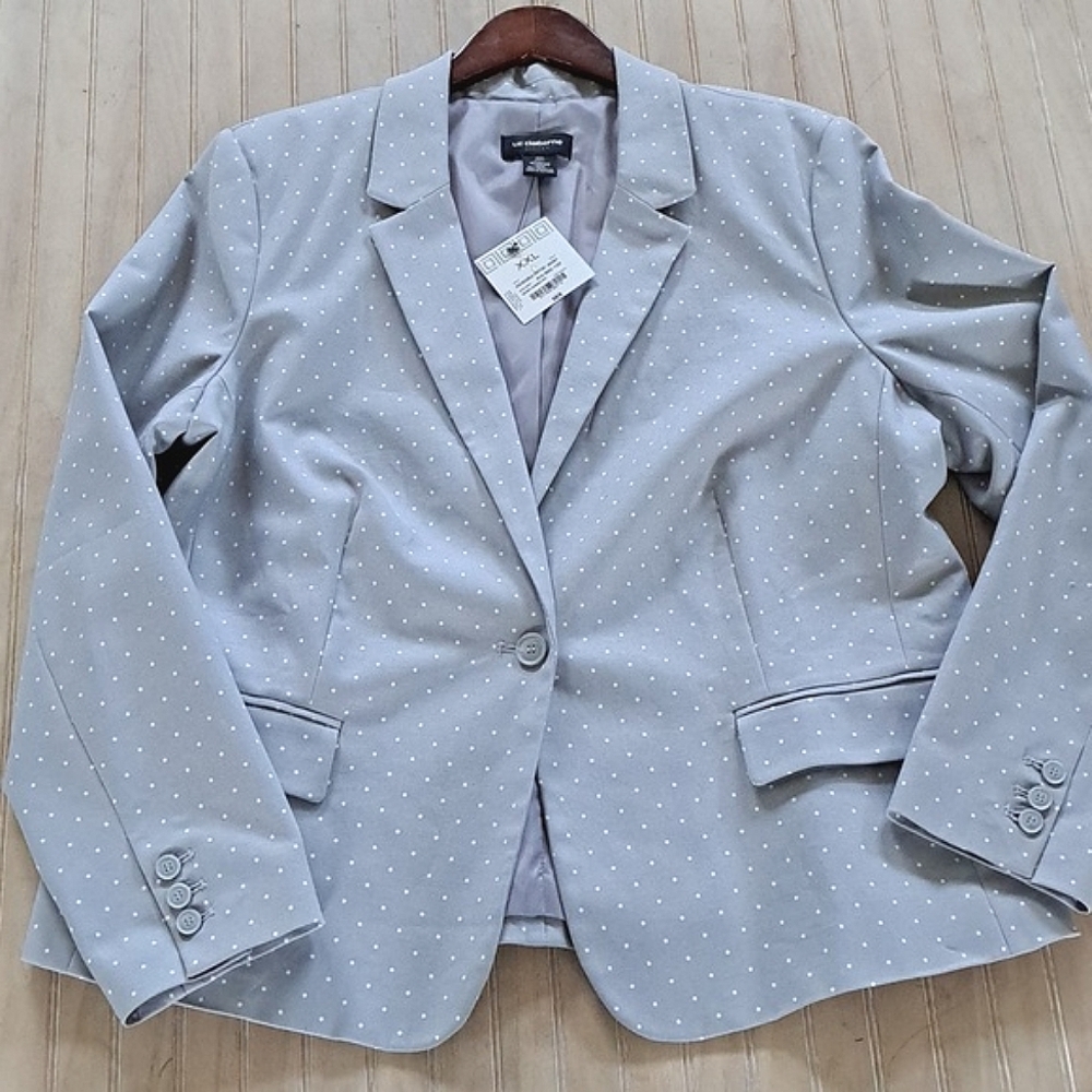 NWT Liz Claiborne Women's Gray Polka Dot Double Cotton Career Jacket Blazer